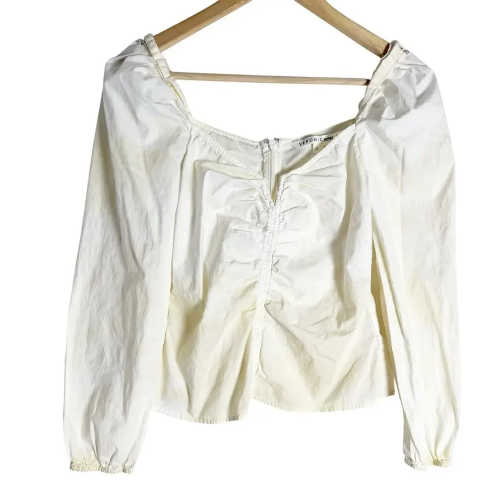Veronica Beard White Zhou Ruched Puff Long Sleeve Ruched Sweetheart Top Size 0